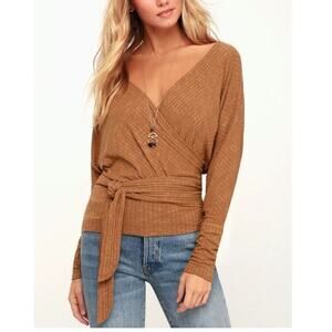 Free People, We the Free East Coast Copper Long Sleeve with Waist Tie Top